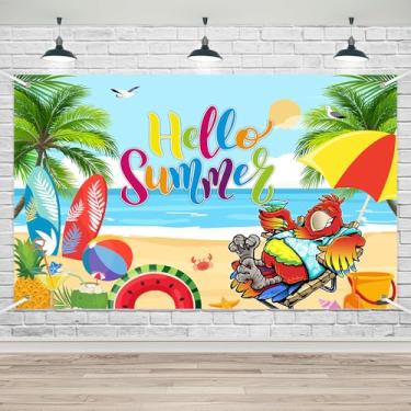 Imagem de Hello Summer Banner para decoração de festa de fotografia, aniversário, praia, crianças, tropical, litoral, piscina, ilha, Havaí, Aloha Luau, adereços para cabine de fundo fotográfico, suprimentos 177