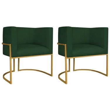 Imagem de Kit 02 Poltronas Decorativas Luna Base De Ferro Dourado Suede Verde