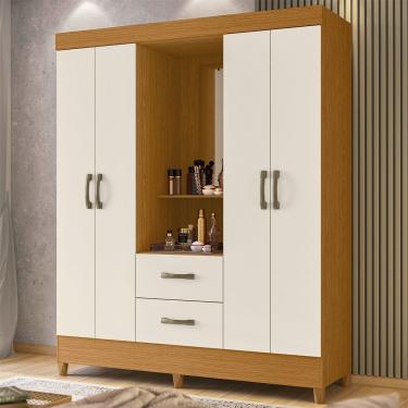 Imagem de Guarda Roupa Malibu 4 Portas 2 Gavetas Com Espelho Albatroz Cinamomo/off White - Int Bca