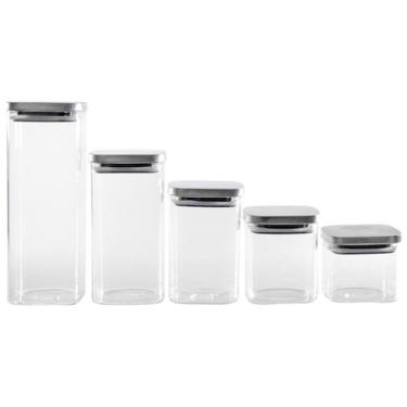 Imagem de Jogo de Porta-Mantimentos de Vidro Quadrado Brinox Lock & Stock 5 Peça