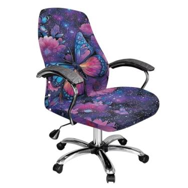 Imagem de Talayituse Capa para cadeira de escritório com estampa de borboleta galáxia, capa de cadeira de escritório, elástica, lavável, capa para cadeira de computador, para cadeira giratória, poltrona