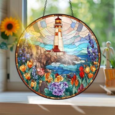 Imagem de Apanhador de sol de acrílico colorido, decoração de janela suspensa para farol de apanhadores de sol, arte de parede de arco-íris, para sala de estar, quarto, varanda, interior e exterior, jardim