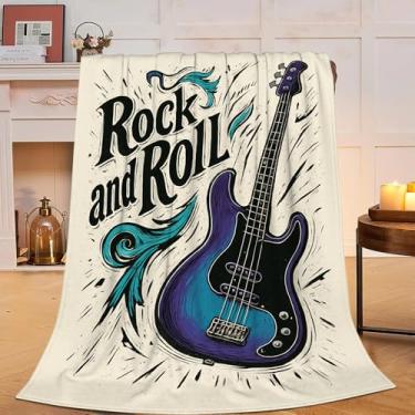 Imagem de Cobertor de música de guitarra, cobertor de guitarra macio, aconchegante, felpudo, lã quente, cobertores de cama presentes para meninos, meninas, crianças, adultos, homens, mulheres, 101 x 127 cm