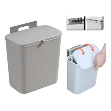 Imagem de Lixeira Suspensa 9 Litros Para Cozinha Porta Armário Parede Cinza - Li