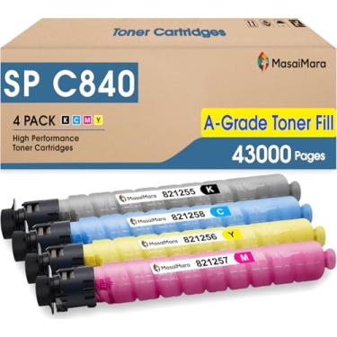 Imagem de MasaiMara Substituição de cartuchos de toner compatíveis SP C840 para impressora Ricoh SP C840 C840DN C842 C842DN (preto, ciano, magenta, amarelo, pacote com 4)