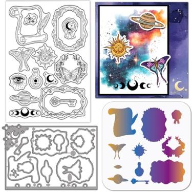 Imagem de GLOBLELAND Divination Sun Moons Silicone Clear Stamp Border Frames Cutting Dies Magic Butterflies Moth Pet Painting Stencils Conjunto de modelos para fazer cartões, faça você mesmo, scrapbooking