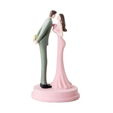 Imagem de IEUDNS Estátua de casal de noivos, estatueta decorativa para mesa, escultura para armário, Rosa