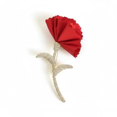 Imagem de Broche de folha de strass de flor rosa de cetim para mulheres meninas tecido floral broches de cristal broches de lapela acessórios de roupas para vestido terno corpete flor na lapela boho casamento
