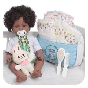 Imagem de Boneco Reborn Bebê Realista Negro Corpo Silicone Bolsa Itens - Cegonha
