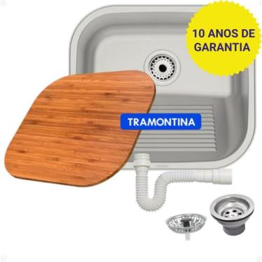 Imagem de Tanque Inox Tramontina Cuba Lavanderia 40x35 19L Escovado Fosco Com Tá