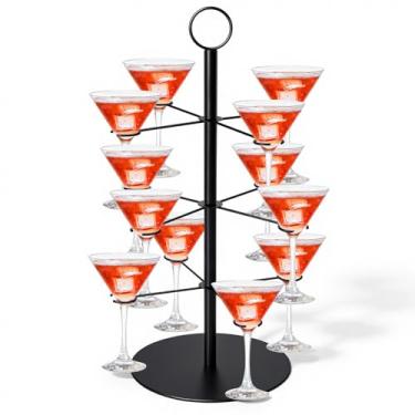 Imagem de IANFAN Suporte de árvore de coquetel para festas, 3 níveis 12 suportes de torre de bebida de metal, suporte de taça de vinho para bar, torre de champanhe, suportes de martinis, torres Mimosa