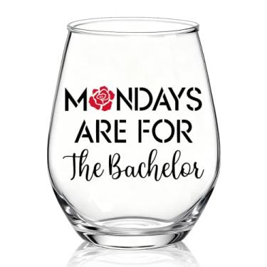 Imagem de XQLZY Mondays Are for The Bachelor Taça de vinho sem haste, presentes engraçados de taça de vinho de despedida de solteira para mulheres solteirão mãe avó tia melhor amiga irmã, presentes de Natal e