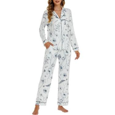 Imagem de Conjunto de pijamas LUBOT feminino de viscose de bambu, 2 peças, Jouy 