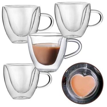Imagem de 4 Xicaras de Café Vidro Duplo Coração 80ml Nespresso Dolce Gusto - FG,