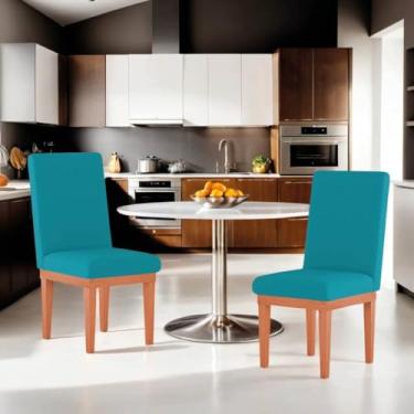 Imagem de Kit 2 Cadeiras Estofadas para Sala de Jantar com Base de Madeira Reforçada – Conforto Design e Durabilidade (Azul Turquesa)