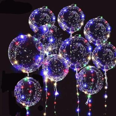 Imagem de Goodern Pacote com 10 balões iluminados de LED – Balões Bobo luminosos transparentes com luzes de fada de 3 metros, brilho de hélio para aniversário, casamento, Natal, decoração de festa