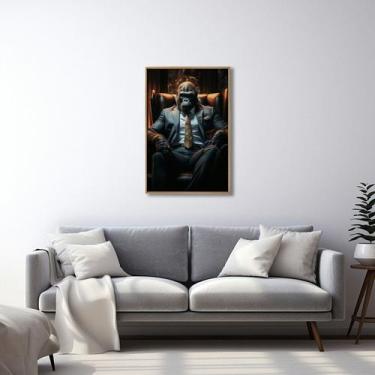 Imagem de Quadro Decorativo Macaco Modelo Boss Chefe 1 Tela 80x120cm para Sala Q