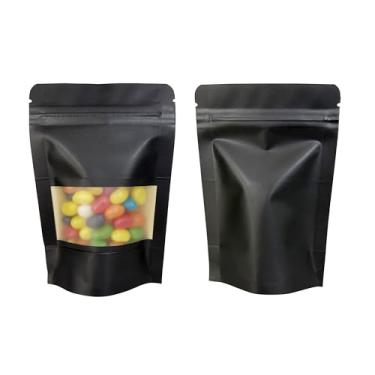 Imagem de PABCK 50 sacos pretos para janela de papel kraft, 9,98 x 15 cm, pacote de sementes, envelopes com zíper, resselável, para biscoitos, doces, especiarias, café, nozes, embalagem reutilizável