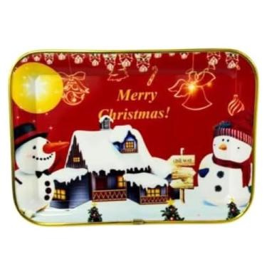 Imagem de Bandeja Retangular Estampa Natal 30x21cm Prato borda dourada