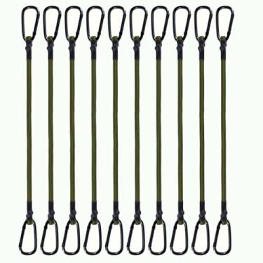 Imagem de Pacote com 10 cordas elásticas com mosquetão, tiras resistentes ao ar livre com ganchos, corda elástica de grau industrial de 90 kg para prender lonas, mochila, bagagem, barracas, bicicletas