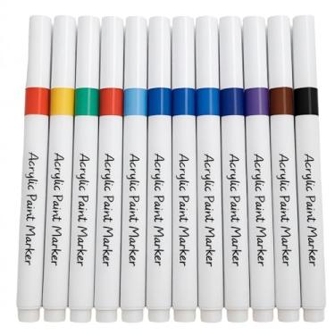 Imagem de Acrylic Paint Marker, Conjunto com 12 Canetas Permanentes Multicoloridas, Marcadores Artísticos para Desenho e Pintura