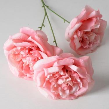 Imagem de Flores artificiais – flor de seda com hastes rosas rosas falsas arranjos florais para casa de banho escritório mesa central prateleira decoração de casamentos