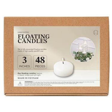 Imagem de CW Studio Pacote com 48 velas flutuantes brancas sem cheiro de 7,6 cm – Queima longa de 6 horas, sem fumaça – cera de parafina premium – perfeita para casamentos, festas, spa, centros de mesa