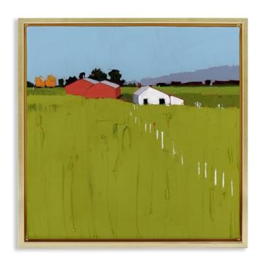 Imagem de Stupell Industries Arte de parede em tela flutuante emoldurada dourada com linha de cerca pastoral, design por Ruth LaGue, 45 x 45 cm