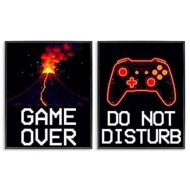 Imagem de Stupell Industries Conjunto de arte giclée emoldurado em preto Pixel Game Sentiments 2 peças, design de Kim Allen, 20 x 16