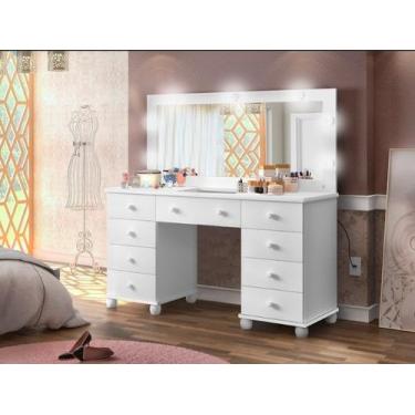 Imagem de Penteadeira Camarim Maquiadora 9 Gavetas MDF Luxo Com Espelho e Led - 