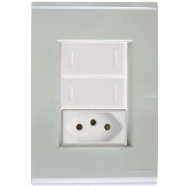 Imagem de Cj Dois Interruptor Duplo E Tomada 20a Liz Verde Ardósia Tramontina Completo Pronto Tramontina