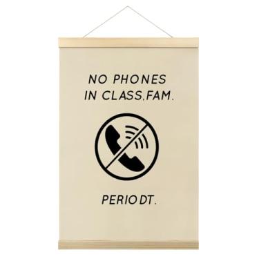 Imagem de No Phones In Class – Moldura engraçada para pôster, regras de sala de aula, moderna, minimalista, bege e preta, decoração de parede, presente para sala de aula, escola