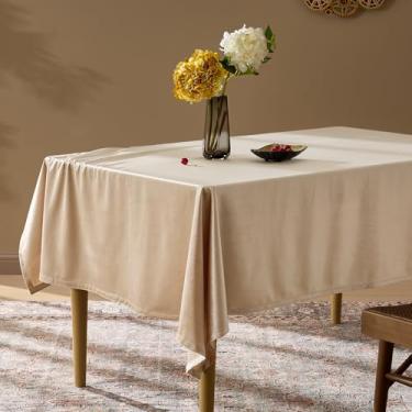 Imagem de Toalha de mesa retangular de veludo champanhe 139 x 250 cm toalha de mesa francesa luxuosa vintage retrô casa de fazenda rústica toalha de mesa lavável para festa casamento cozinha jantar decoração de