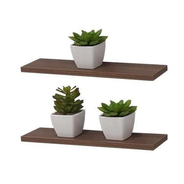 Imagem de 2x Prateleira De Madeira Nogal 40x10cm Com Suporte Invisível