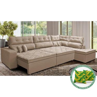 Imagem de Sofá De Canto Retrátil E Reclinável Direito 3,00x2,36m Molas Cama Inbox Espanha Velusoft Bege