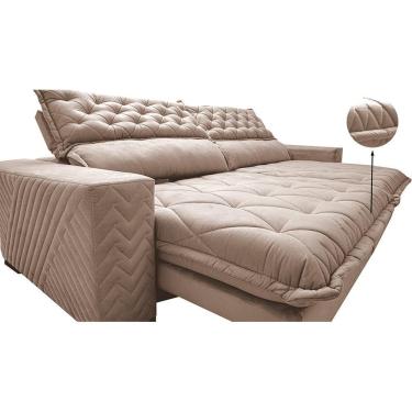 Imagem de Sofá Retrátil E Reclinável 2,15m Molas Ensacadas Cama Inbox Spazus Com Bordado 3d Velusoft Bege