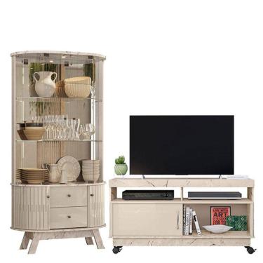 Imagem de Rack Bancada Artur Com Cristaleira Moss Calacata Off White - Madetec