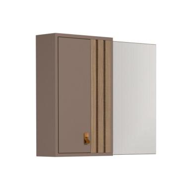 Imagem de Espelheira Ariel 80cm Com Detalhe Ripado Havana/jequitibá