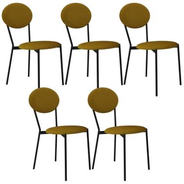 Imagem de Kit 05 Cadeiras Estofada Para Sala De Jantar Azuri Preto C01 Linho Mostarda - Lyam Decor