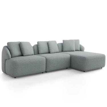 Imagem de Sofá 3 Lugares Com Chaise Direito Sala Living 254cm Arlo F04 Linho Cinza - Lyam Decor