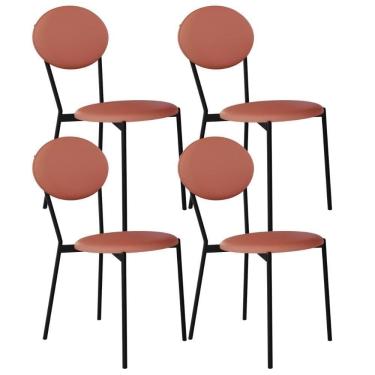 Imagem de Kit 04 Cadeiras Estofada Para Sala De Jantar Azuri Preto C01 Courino Terra Rosê - Lyam Decor