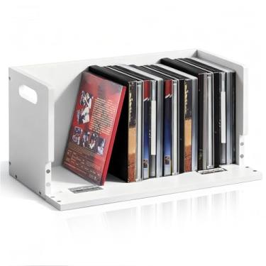 Imagem de CroBlissful 1 conjunto de caixa de armazenamento de DVD de madeira, suporte de prateleira de armazenamento de DVD, organizador de fita cassete de madeira maciça com alça de transporte para CD, capas