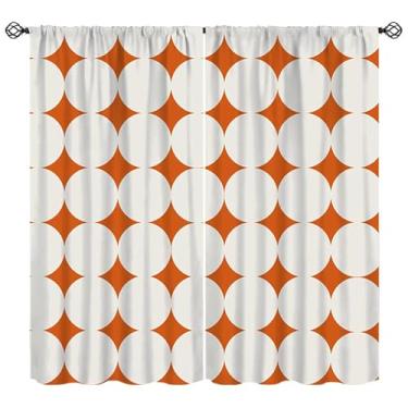 Imagem de Cortina de meados do século, laranja, vintage, abstrata, boho, tratamento de janela, arte geométrica, círculos, circular, clássico, retrô, anos 50, cortinas de casa de fazenda para quarto, sala de
