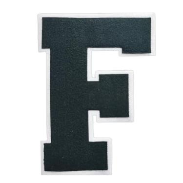 Imagem de 1 PÇ Patch de letra de chenille preto de 16,5 cm com borda branca – Remendos do alfabeto para roupas, jaquetas, mochilas, chapéus para decoração personalizada, nome personalizado e artesanato. (F)