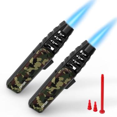 Imagem de TBTeek Isqueiro de tocha de butano 2 pacotes – Isqueiro de chama de jato ajustável, maçarico de sopro, tocha de fogo brilhante recarregável, tocha de cozinha com trava de segurança para cozinha, assar