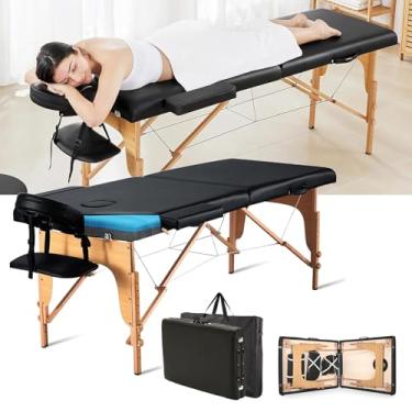 Imagem de FIZHKR Mesas de massagem profissional de 188 cm, cama de massagem leve e portátil com bolsa, cama de esteticista ajustável de 12 alturas, mesa de massagem dobrável de espuma viscoelástica cama de