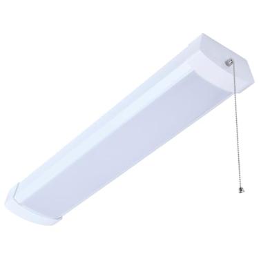 Imagem de Satco Luminária De Teto Led 65-1212 2 Pés Com Corrente Puxar, 20 W, Cct Selecionável 2700 K A 5000 K, 1650 Lúmens, 120 V, Caixa Aço Branco, Lente Policarbonato, Não Regulável, Classificação Umidade