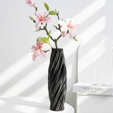 Imagem de Vaso de cerâmica escultural preto, vaso decorativo moderno de forma irregular para decoração de casa, centro de mesa artístico minimalista para sala de estar, quarto, escritório