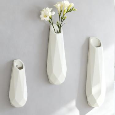 Imagem de Pacote com 3 vasos de cerâmica GDSZJLJ escandinavos, vaso de parede branco pendurado para flores, decoração minimalista para sala de estar, quarto e banheiro