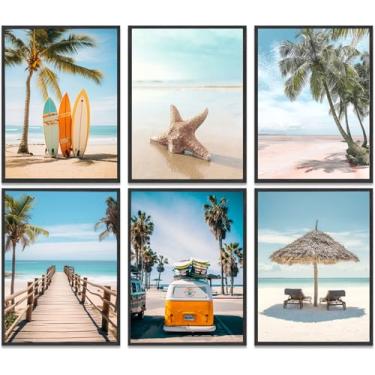 Imagem de Blue Coast Prancha de surfe arte de parede estética praia decoração de parede estilo universitário paisagem de praia impressão de imagem tema paisagem marítima pôster adequado para sala de estar, sala